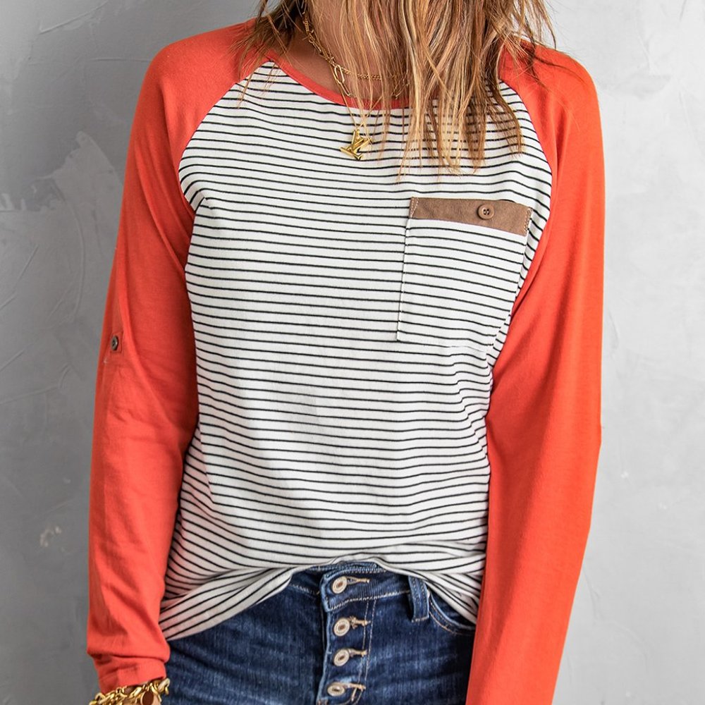 💜 New Stripped Top With Pocket - Picture 4 of 11